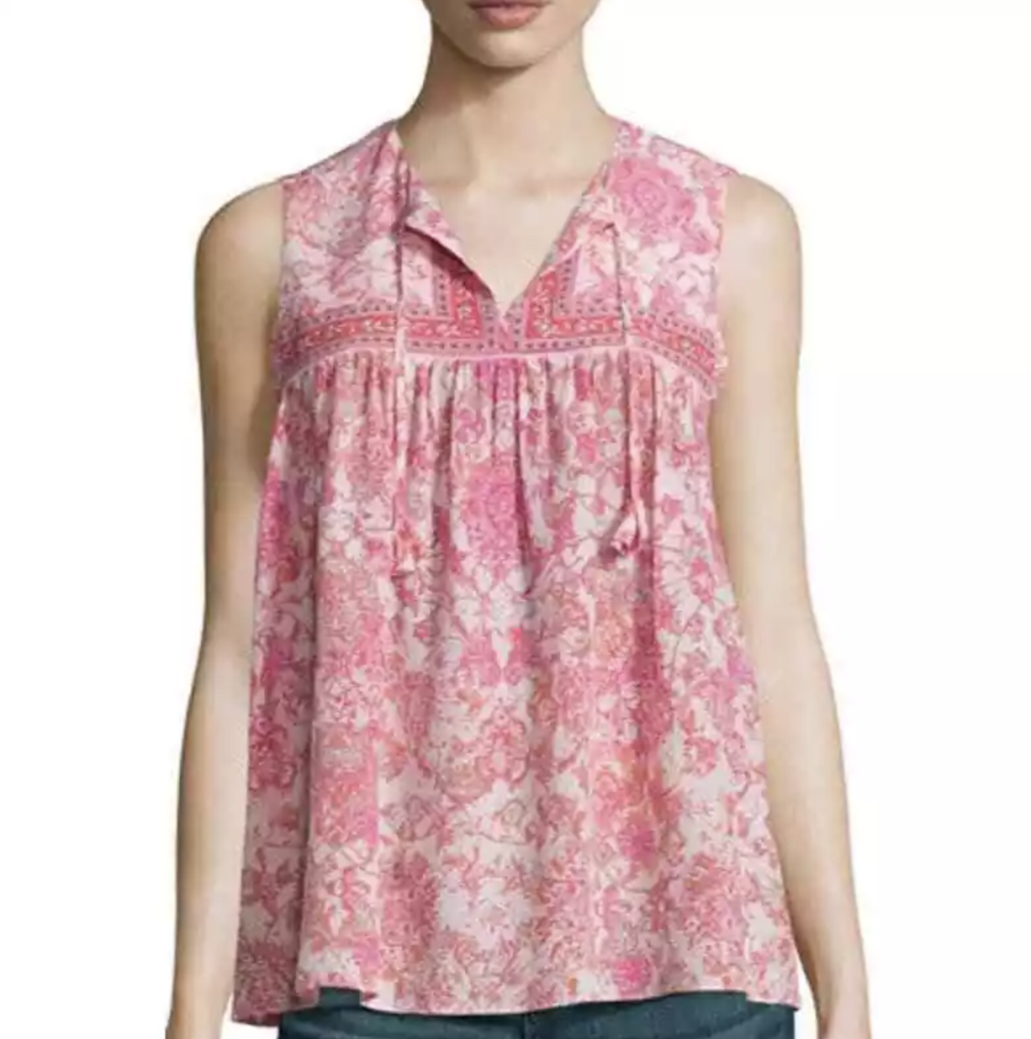 Rebecca Taylor Dreamweaver Pink Silk Tank Top Blouse Size 4 Geometric Floral