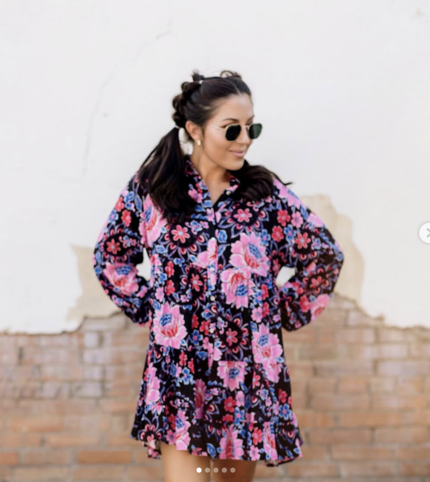 Zara Black Bold Paisley Floral Print Tiered Mini Shift Dress Size L Pink Blue