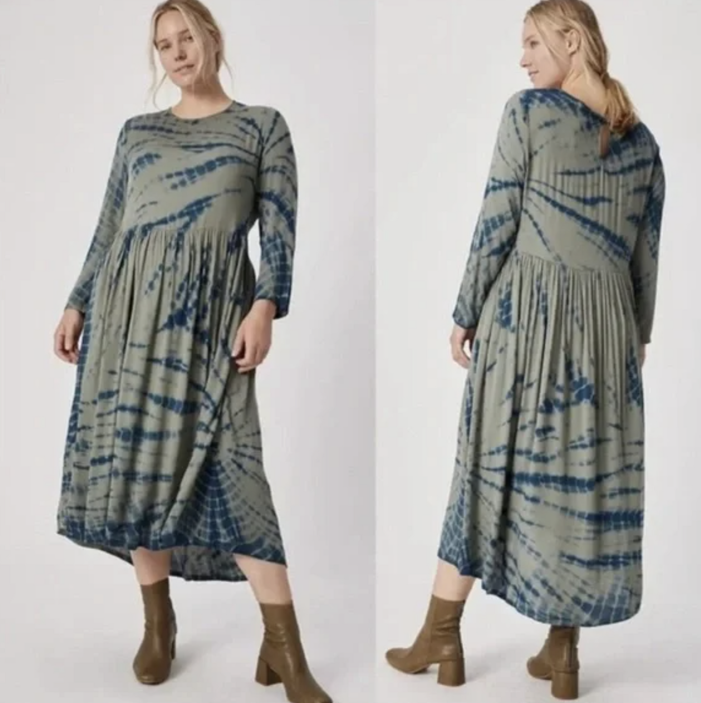 Dolan Anthropologie Eliska Green Blue Tie Dye Printed Maxi Dress Size XS Midi