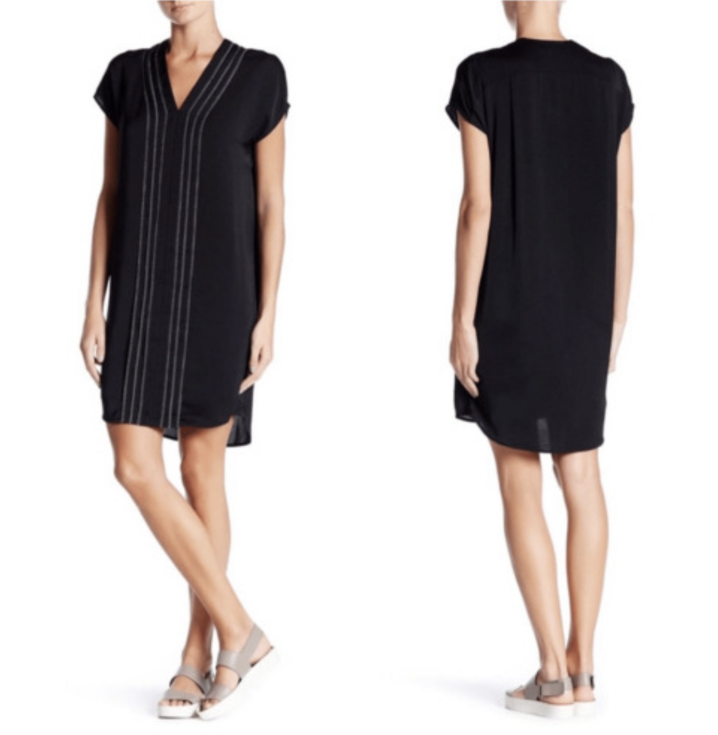 Vince Womens Black White Stitched Embroidered Casual Tunic Shift Dress Size 6