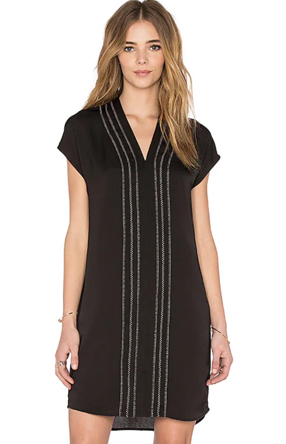 Vince Womens Black White Stitched Embroidered Casual Tunic Shift Dress Size 6
