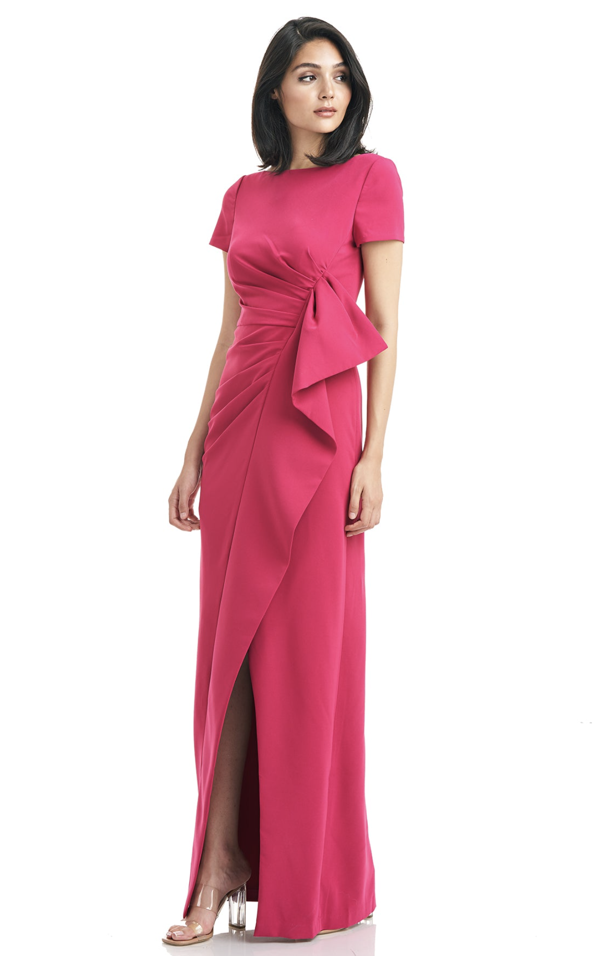 NWT Kay Unger Franca Ruffle Column Gown in Sangria Size 16 Stretch Crepe Formal