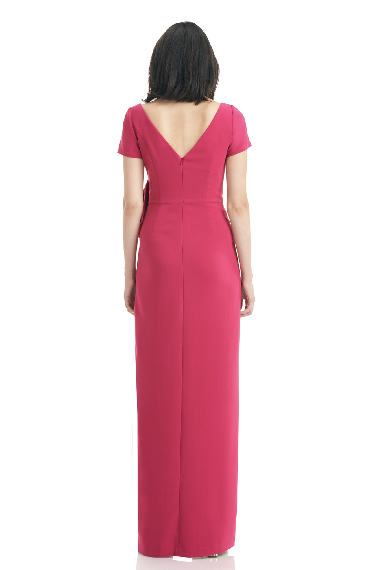 NWT Kay Unger Franca Ruffle Column Gown in Sangria Size 16 Stretch Crepe Formal