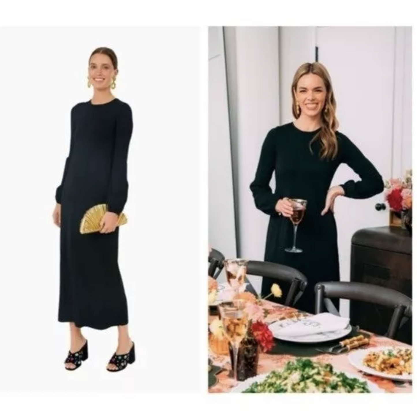 Pomander Place Tuckernuck Black Lennox Knit Smocked Midi Maxi Dress Size S