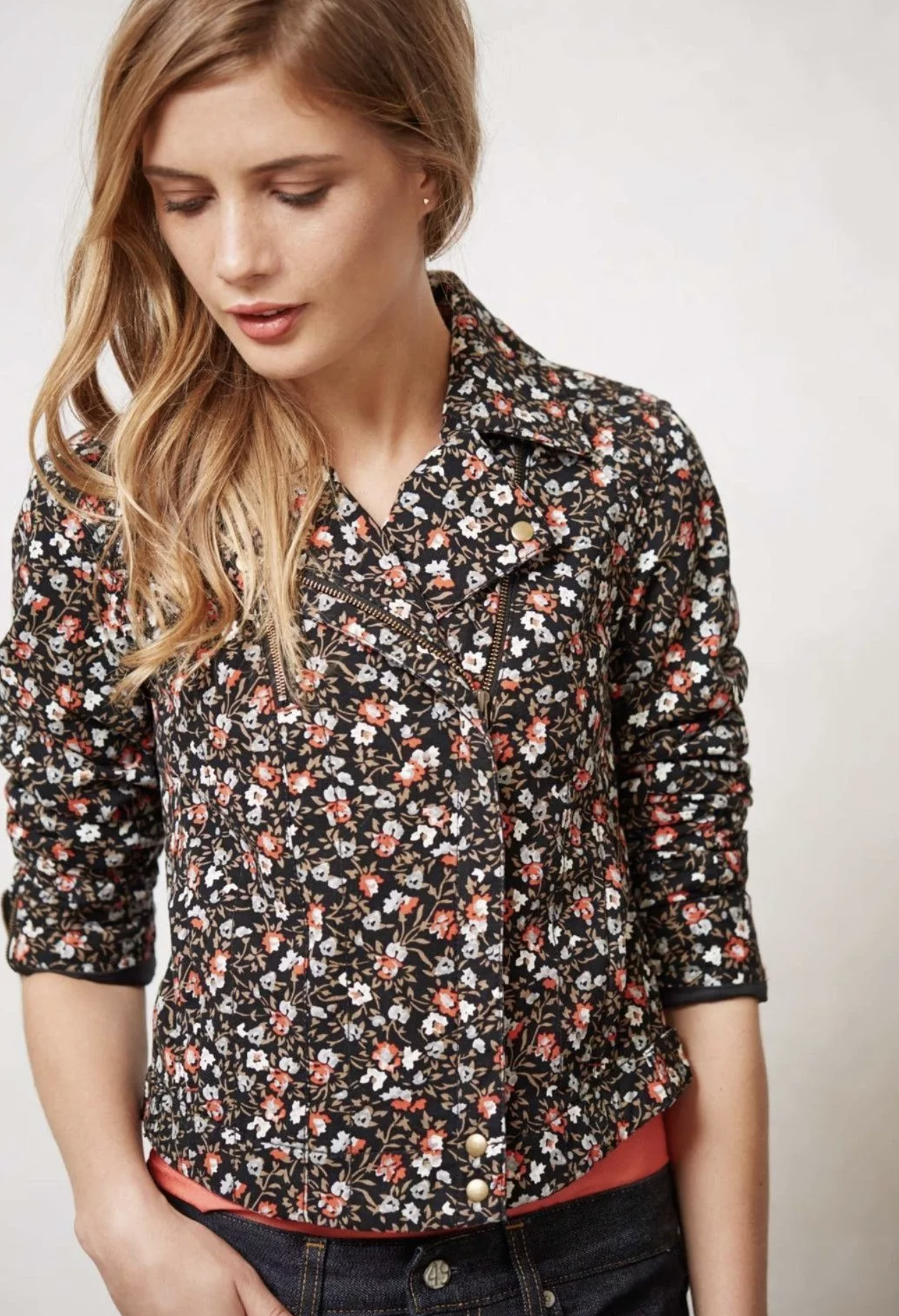 Hei Hei Anthropologie Tinsley Floral Cropped Moto Jacket Size 12 Black Zip