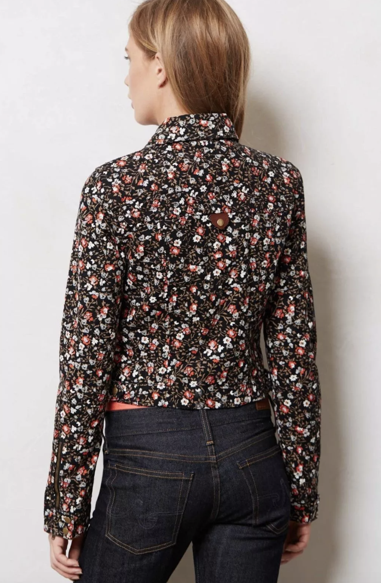 Hei Hei Anthropologie Tinsley Floral Cropped Moto Jacket Size 12 Black Zip