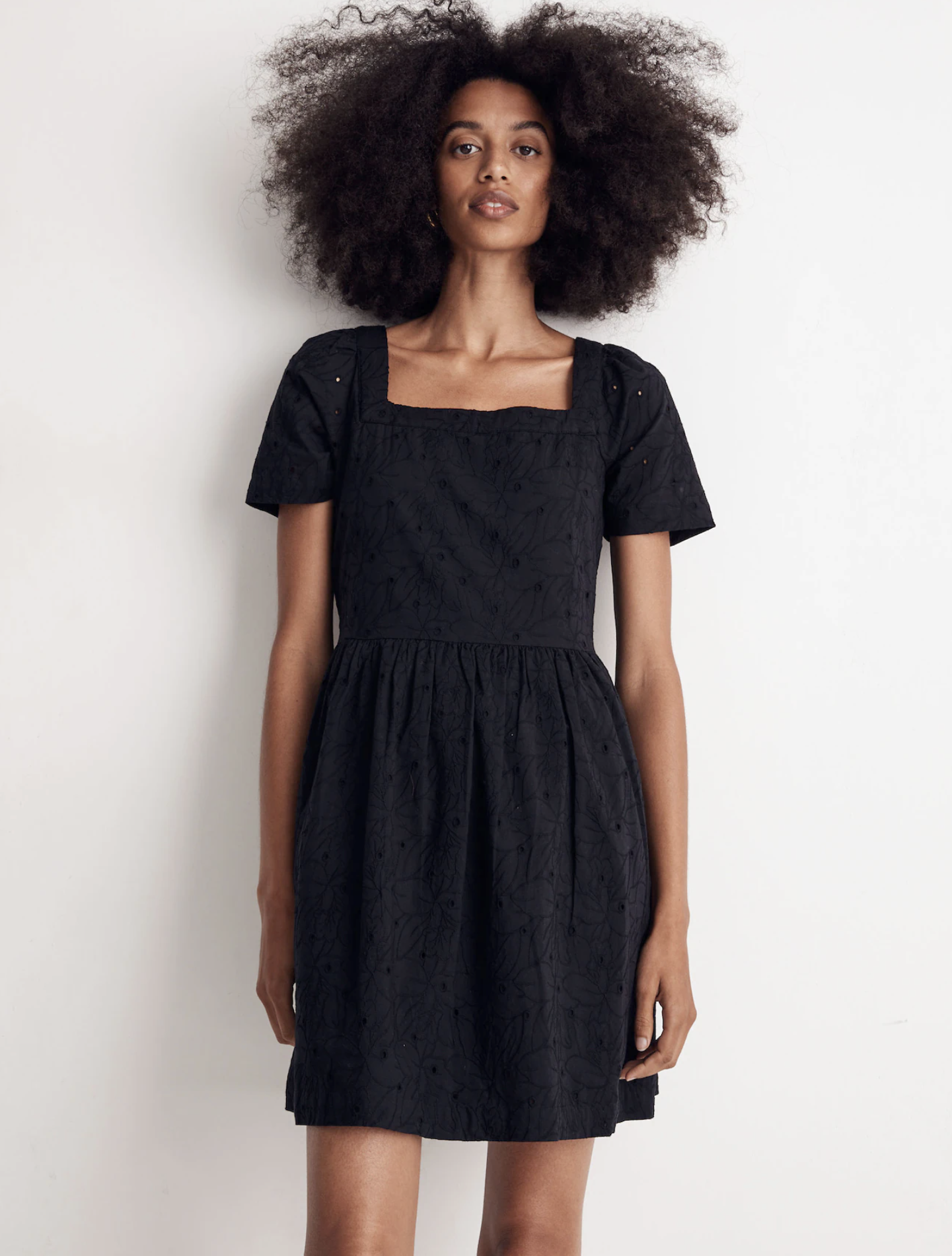 Madewell Allie Black Floral Eyelet Embroidered Mini Peasant Dress Size XXL 2XL