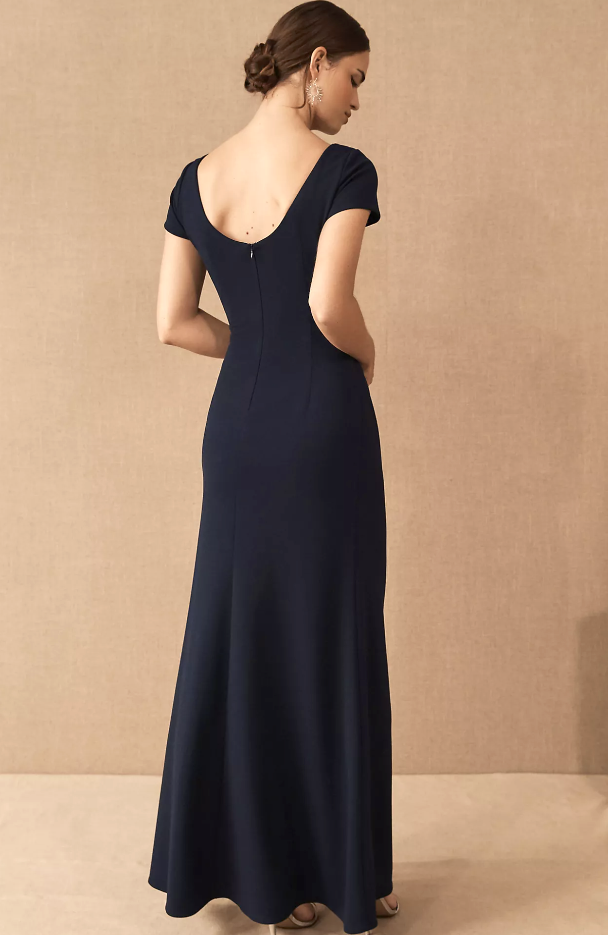 NWT Bhldn Anthropologie Navy Blue Matisse Ruched Cap Sleeve Formal Gown Dress 10