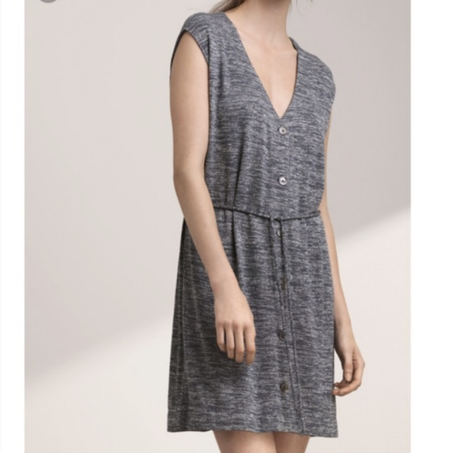 Wilfred Free Aritzia Heather Blue / Gray Button Front Tie Waist V Neck Dress S