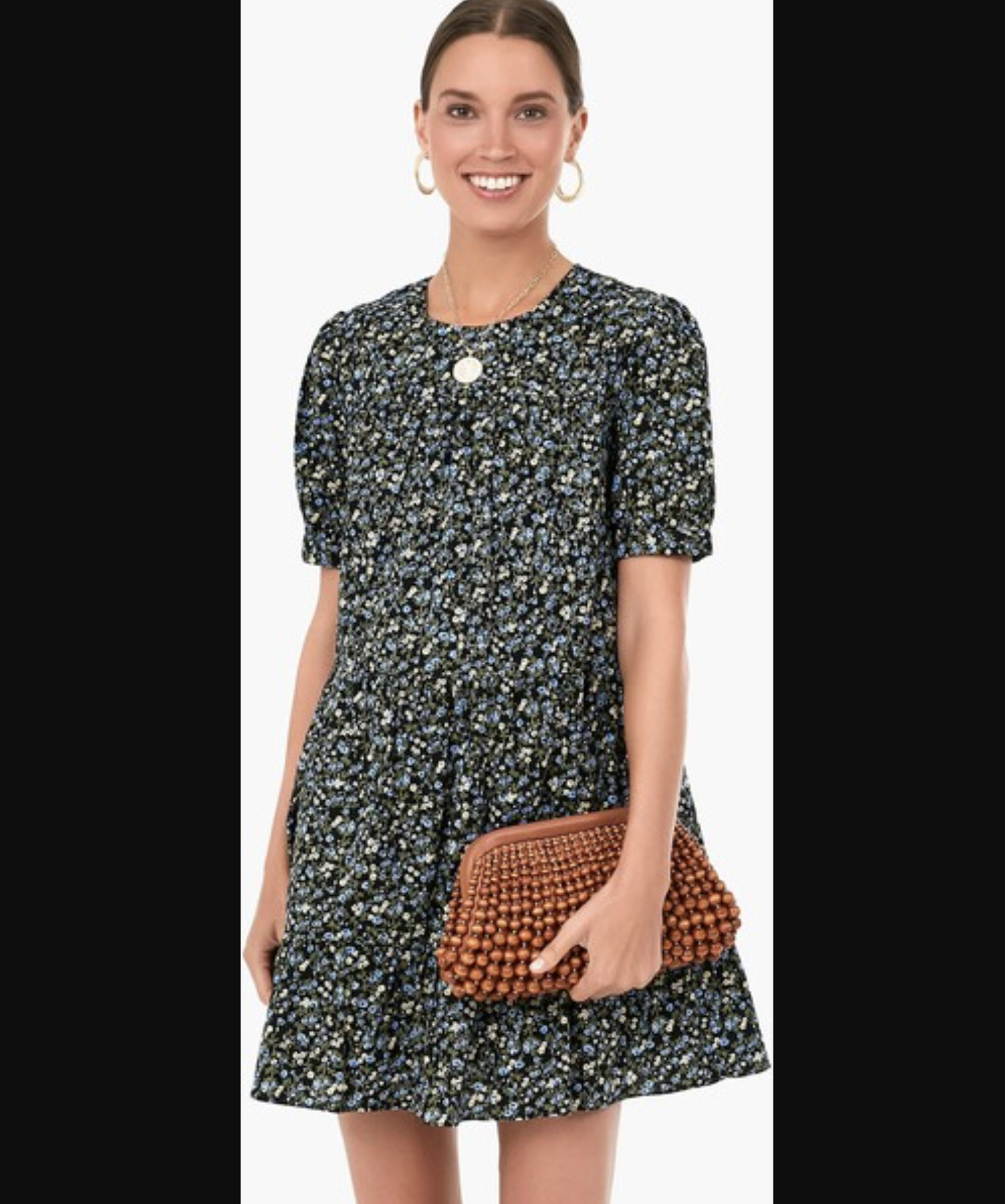 New Hyacinth House Tuckernuck Quinn Black Blue Floral Tiered Mini Shift Dress S