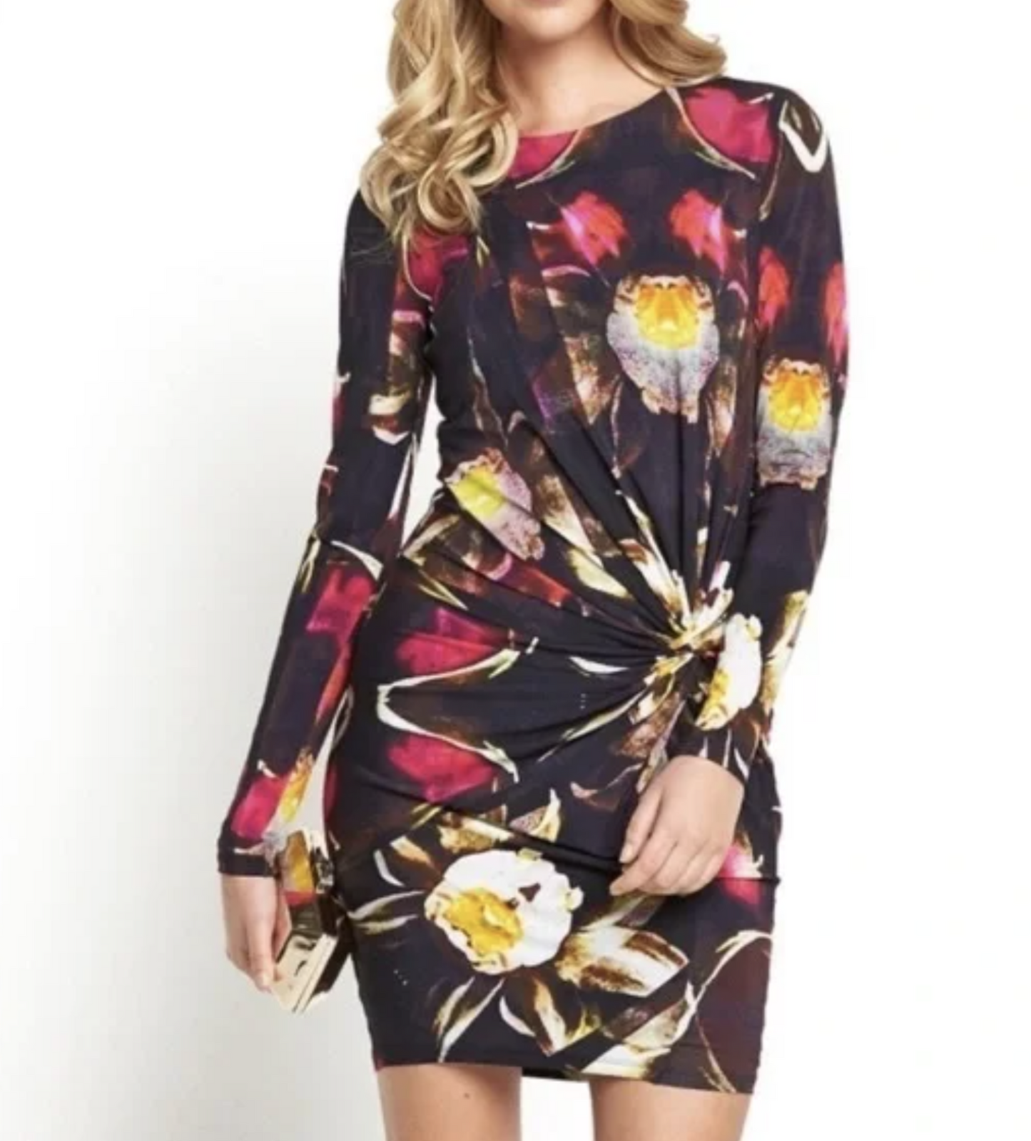 NWT Ted Baker Talala Graphic Floral Print Twist Ruched Jersey Sheath Dress Sz 5
