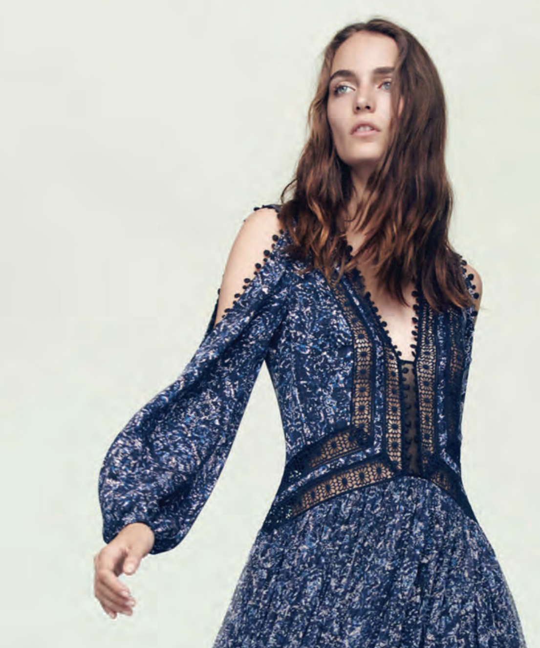 NWT $595 Rebecca Taylor Blue Floral Crochet Lace Cutout Cold Shoulder Dress Sz 0