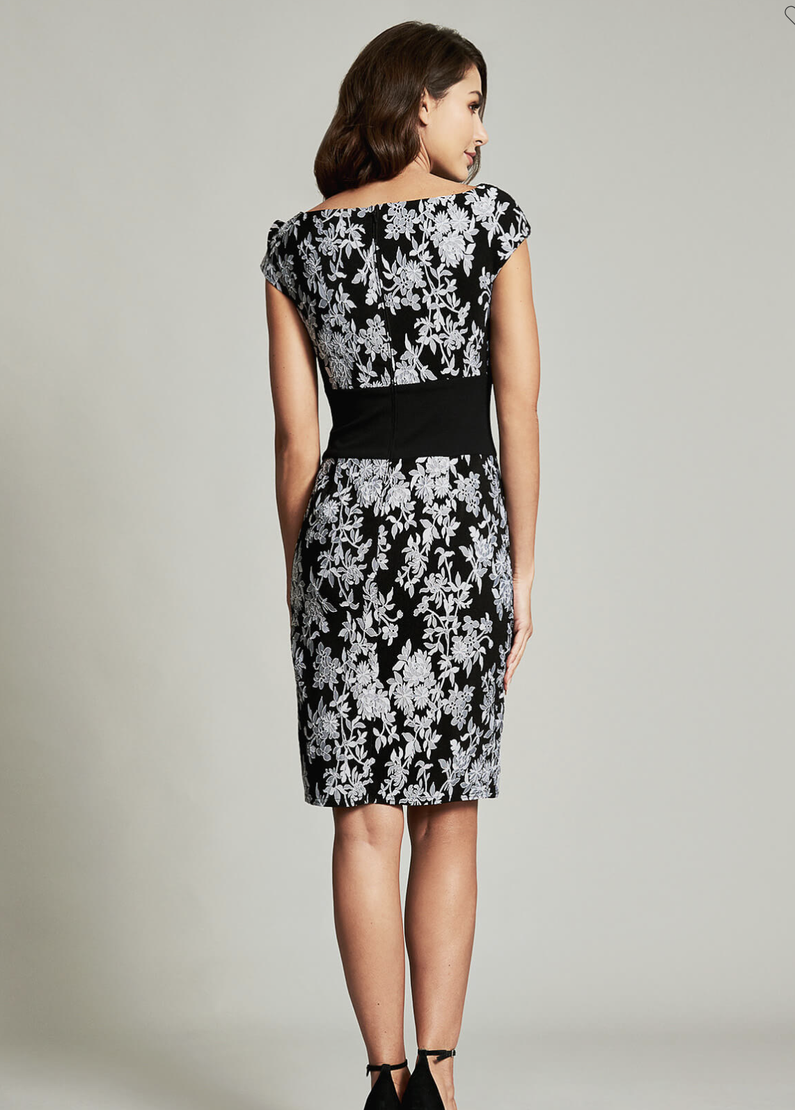Tadashi Shoji Black Gray Floral Sanyu Stretch Jacquard Dress Cocktail Party 10