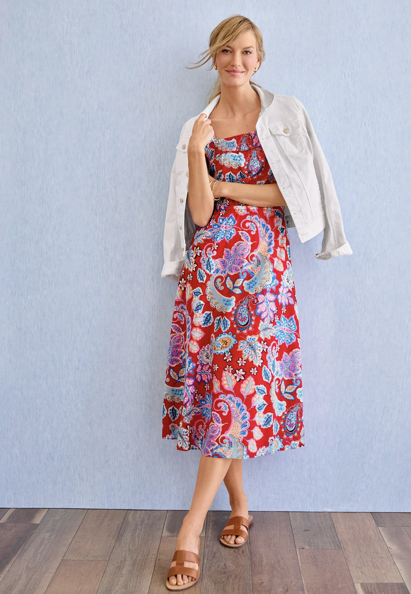 NWT Talbots Fantastic Paisley Print Fit and Flare Midi Dress Size 16 Casual Red