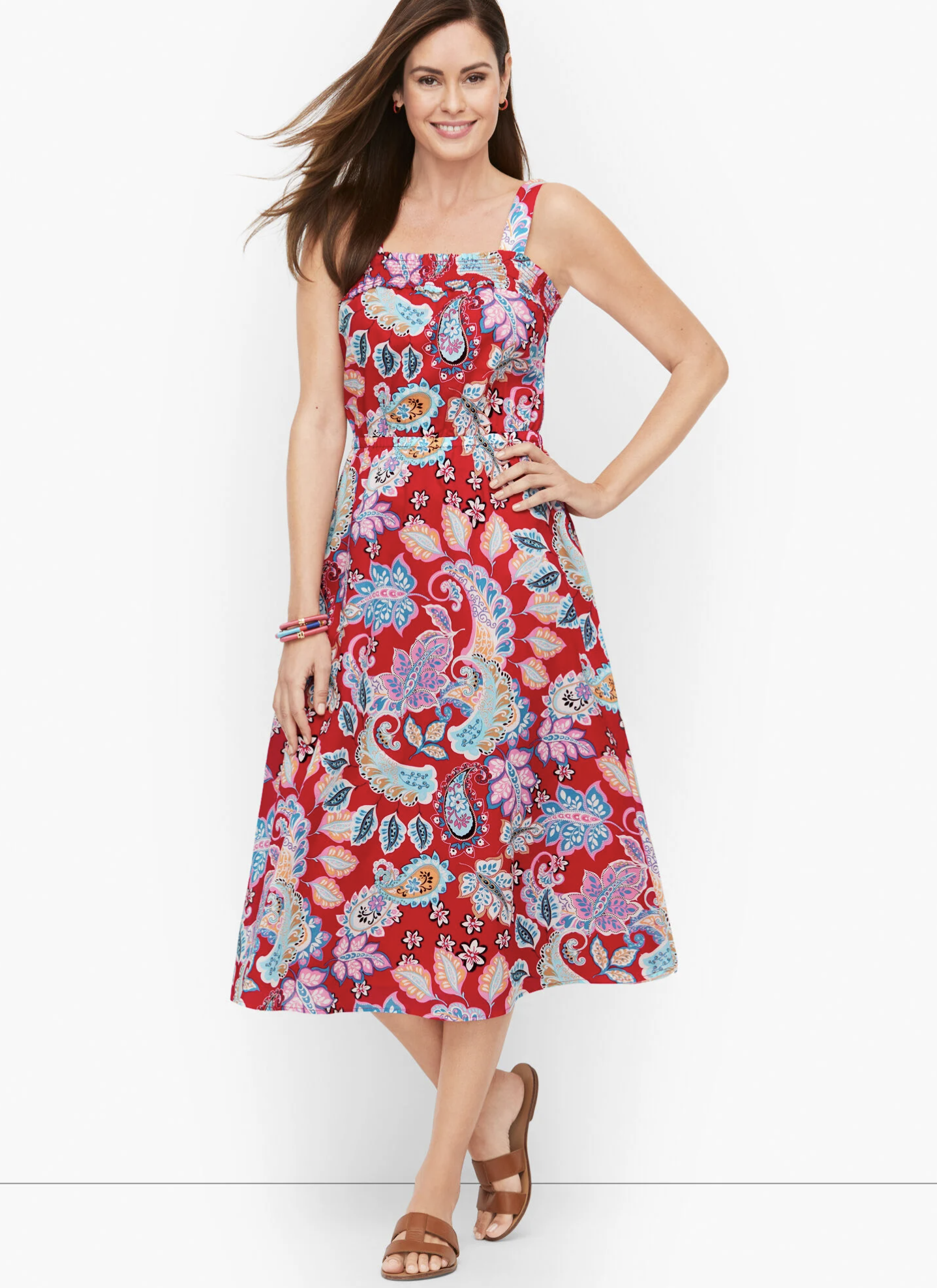 NWT Talbots Fantastic Paisley Print Fit and Flare Midi Dress Size 16 Casual Red