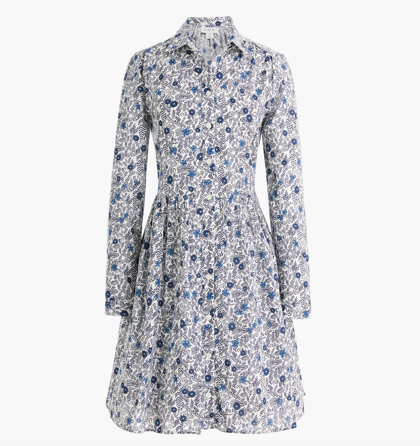 J Crew Factory Blue White Floral Button Front Fit and Flare Mini Shirt Dress 2