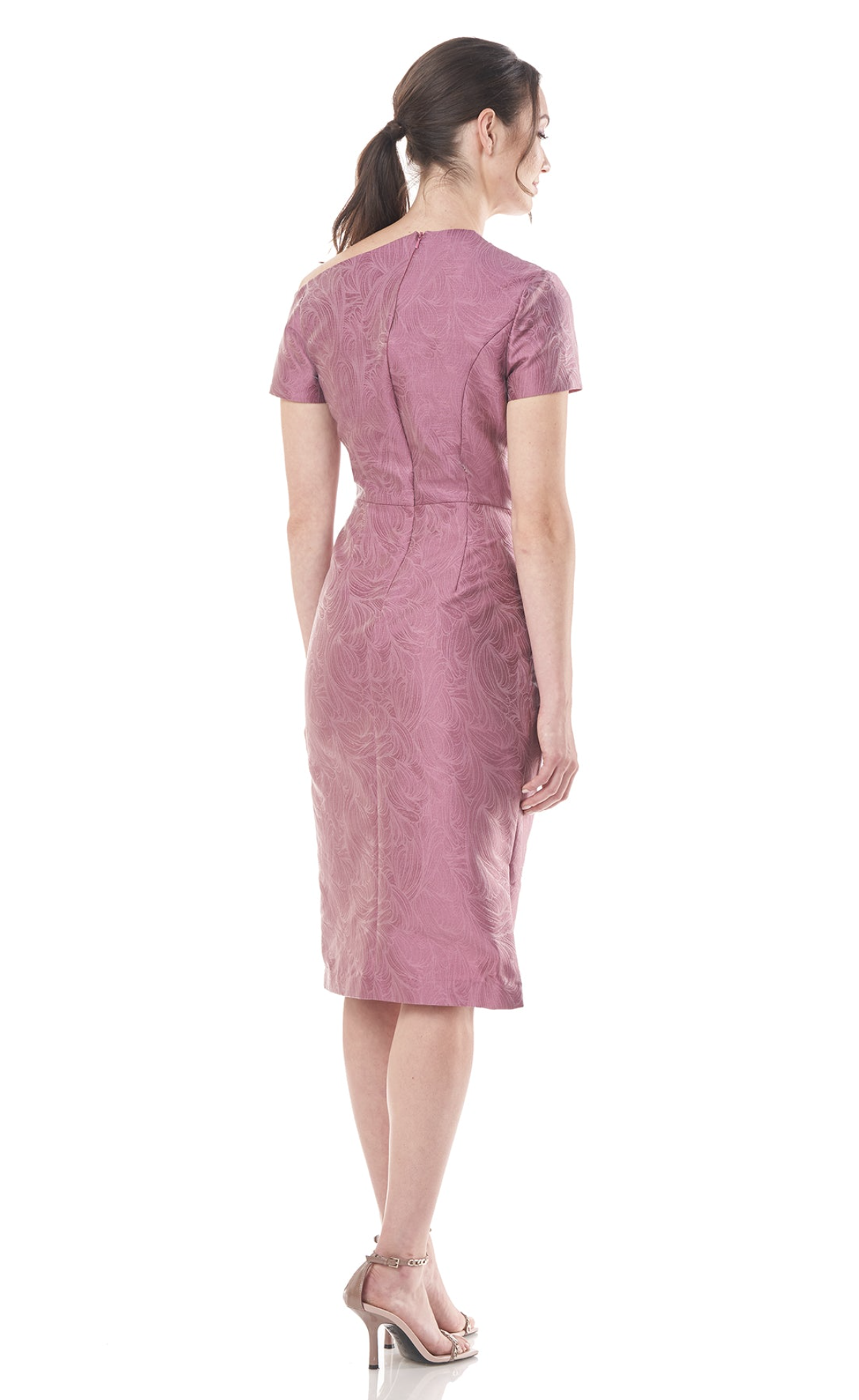 NWT Kay Unger Caitlyn Asymmetric Neckline Heather Rose Jacquard Dress Cocktail 6