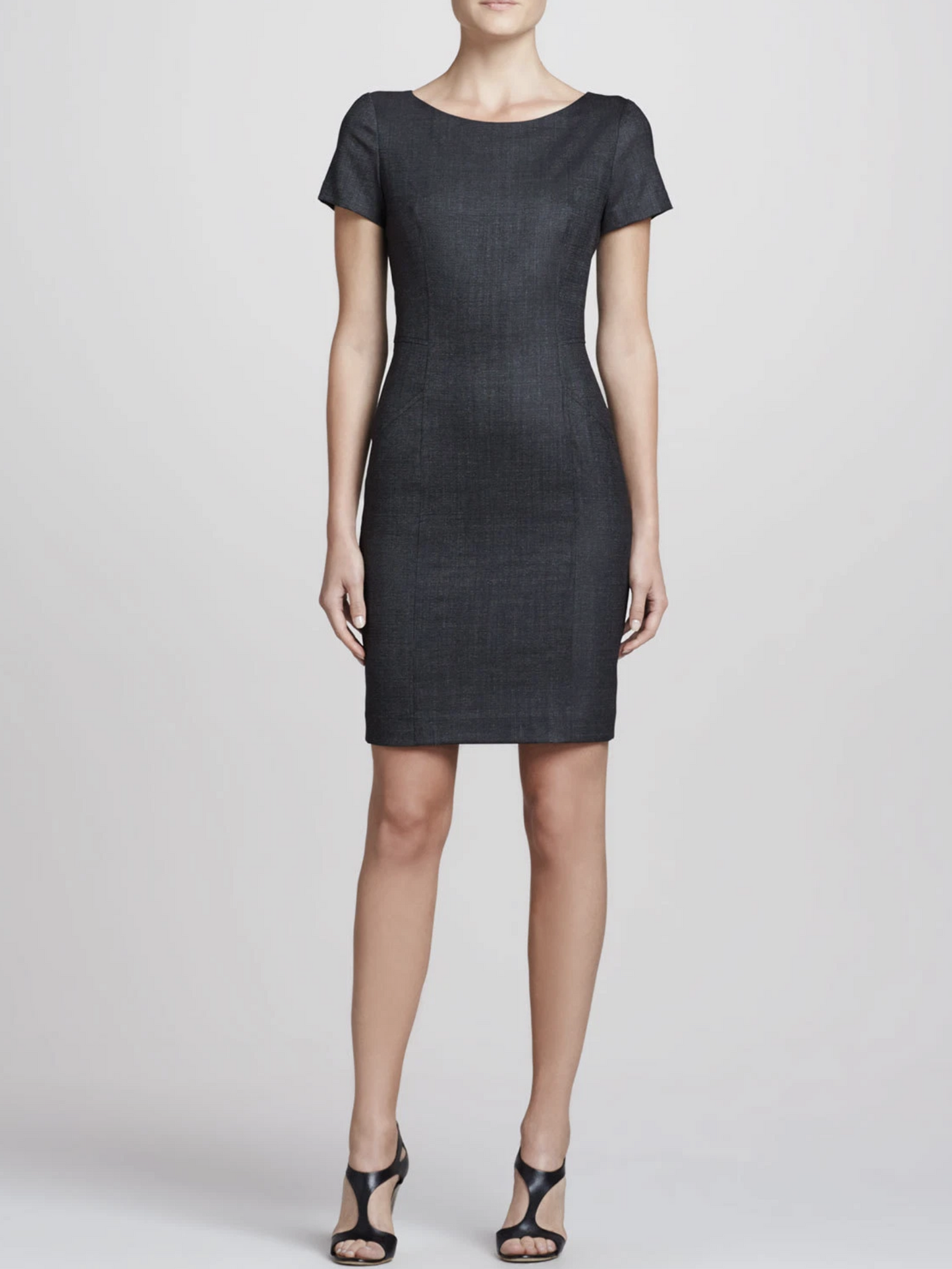 Theory Nuriana Raetia Dark Gray Wool Blend Sheath Dress Size 6 Short Sleeve