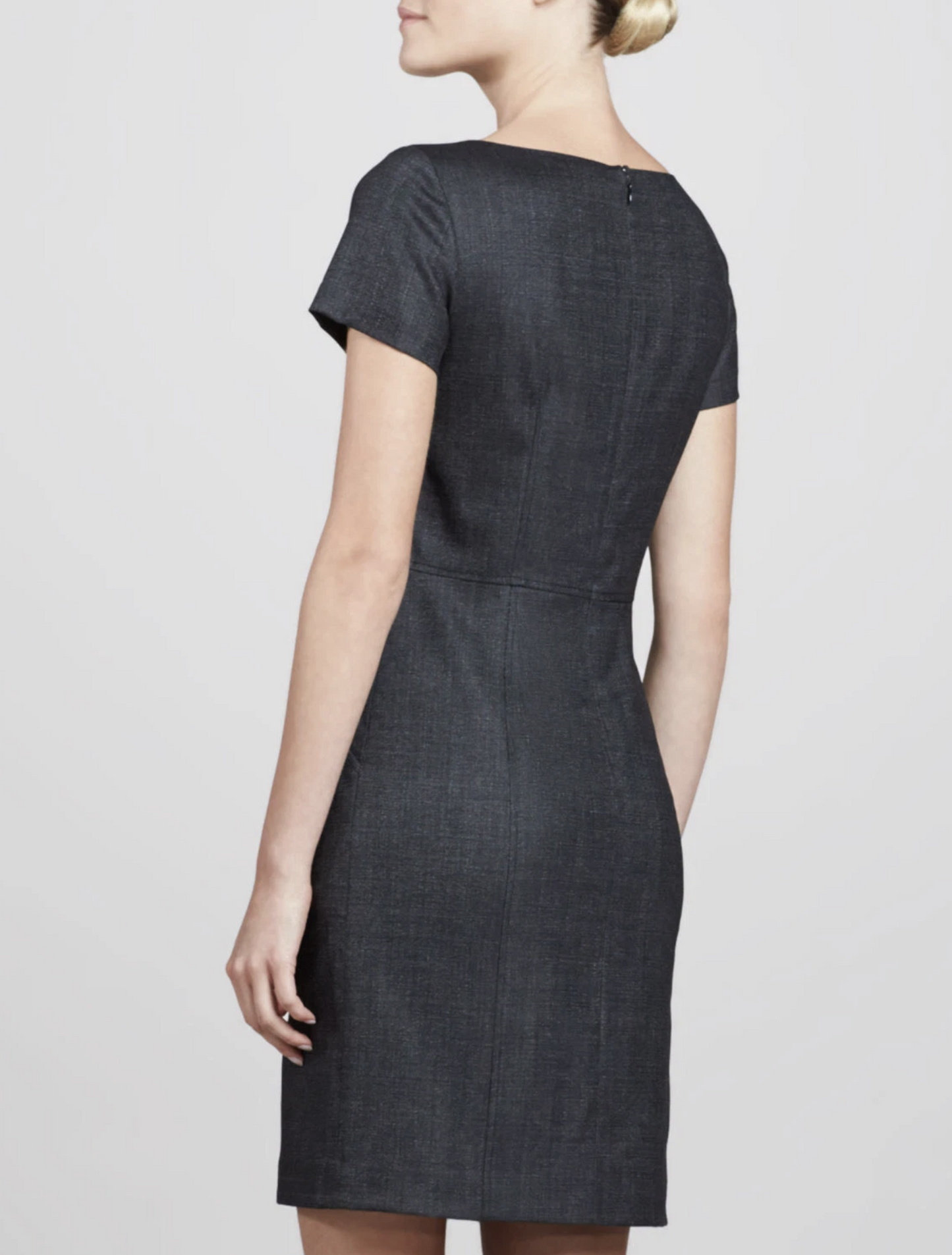 Theory Nuriana Raetia Dark Gray Wool Blend Sheath Dress Size 6 Short Sleeve
