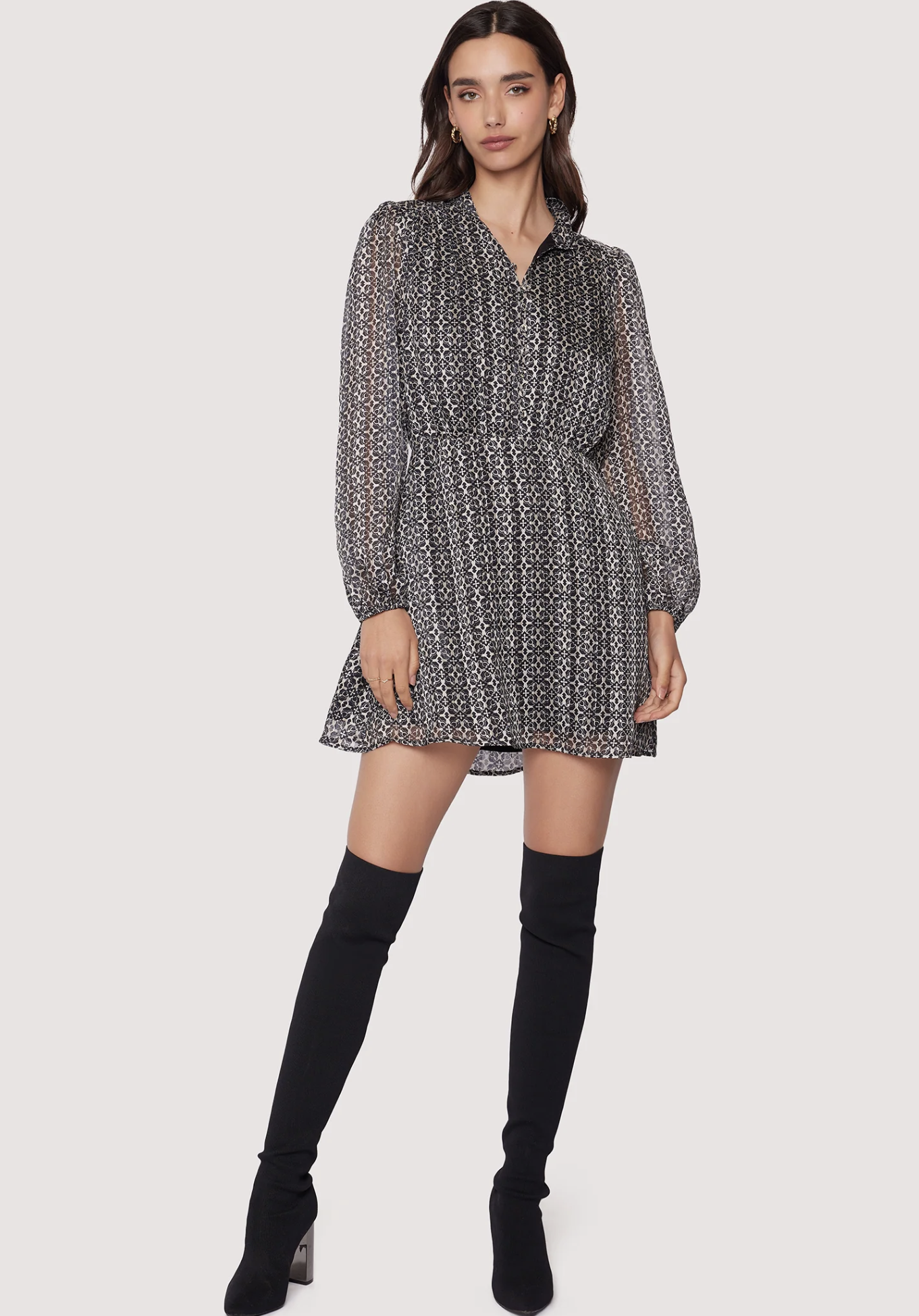 NWT Lost + Wander Stitch Fix Black Beige Metallic Mini Shirt Dress Geometric M