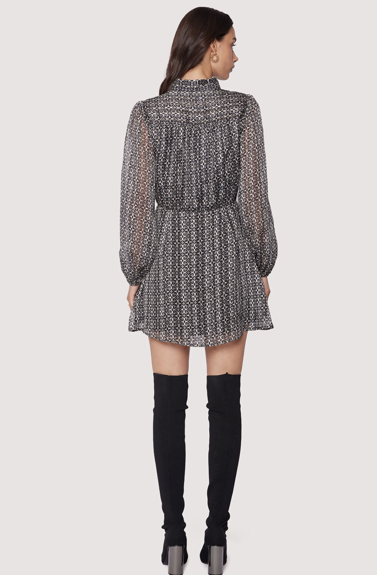 NWT Lost + Wander Stitch Fix Black Beige Metallic Mini Shirt Dress Geometric M