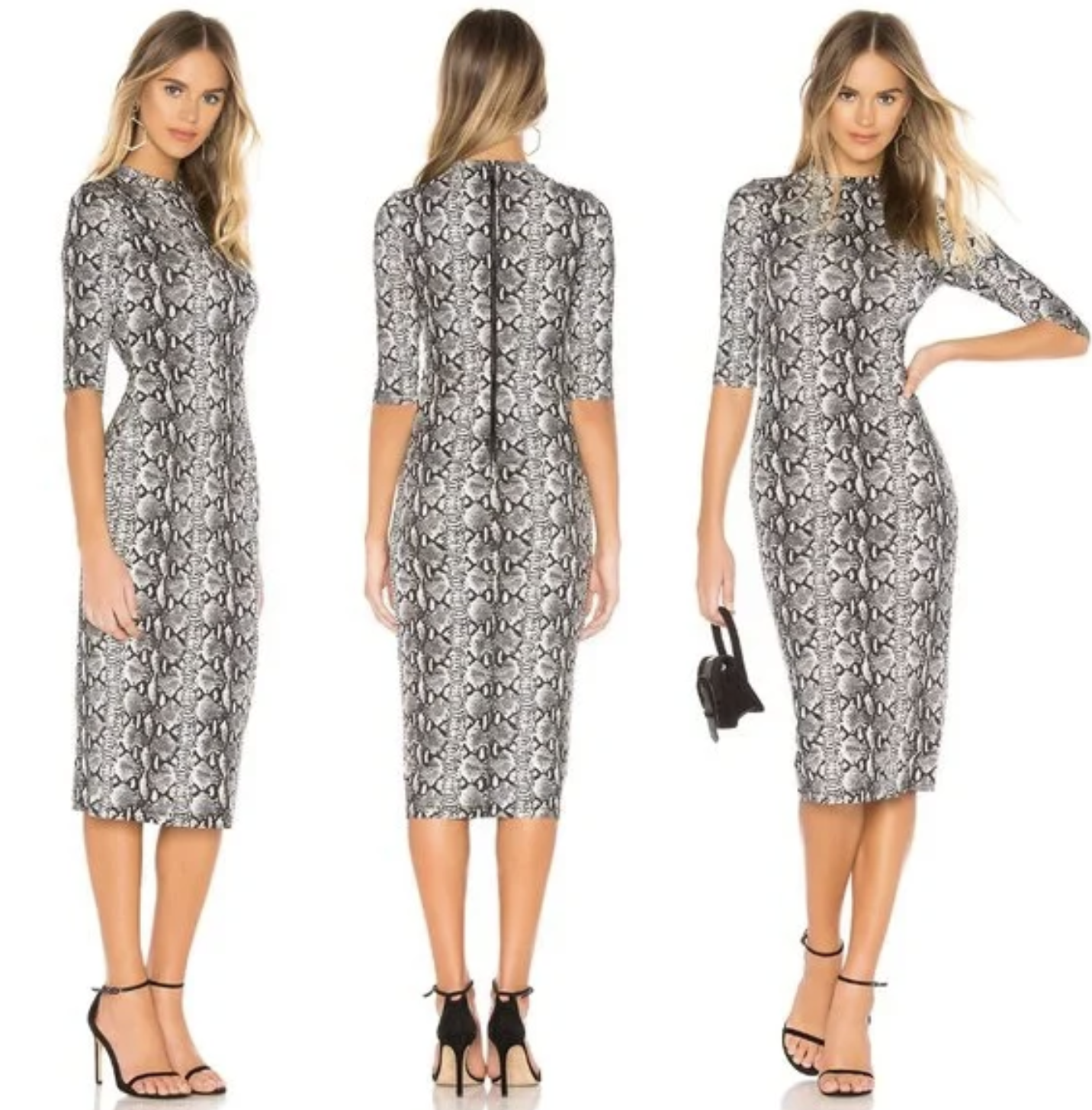 Alice + Olivia Delora Mock Neck Snakeskin Print Knit Midi Dress Size 6 Bodycon