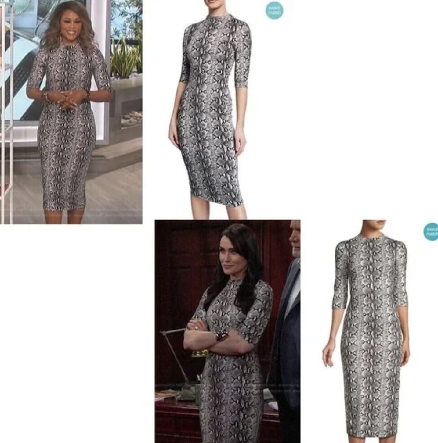 Alice + Olivia Delora Mock Neck Snakeskin Print Knit Midi Dress Size 6 Bodycon