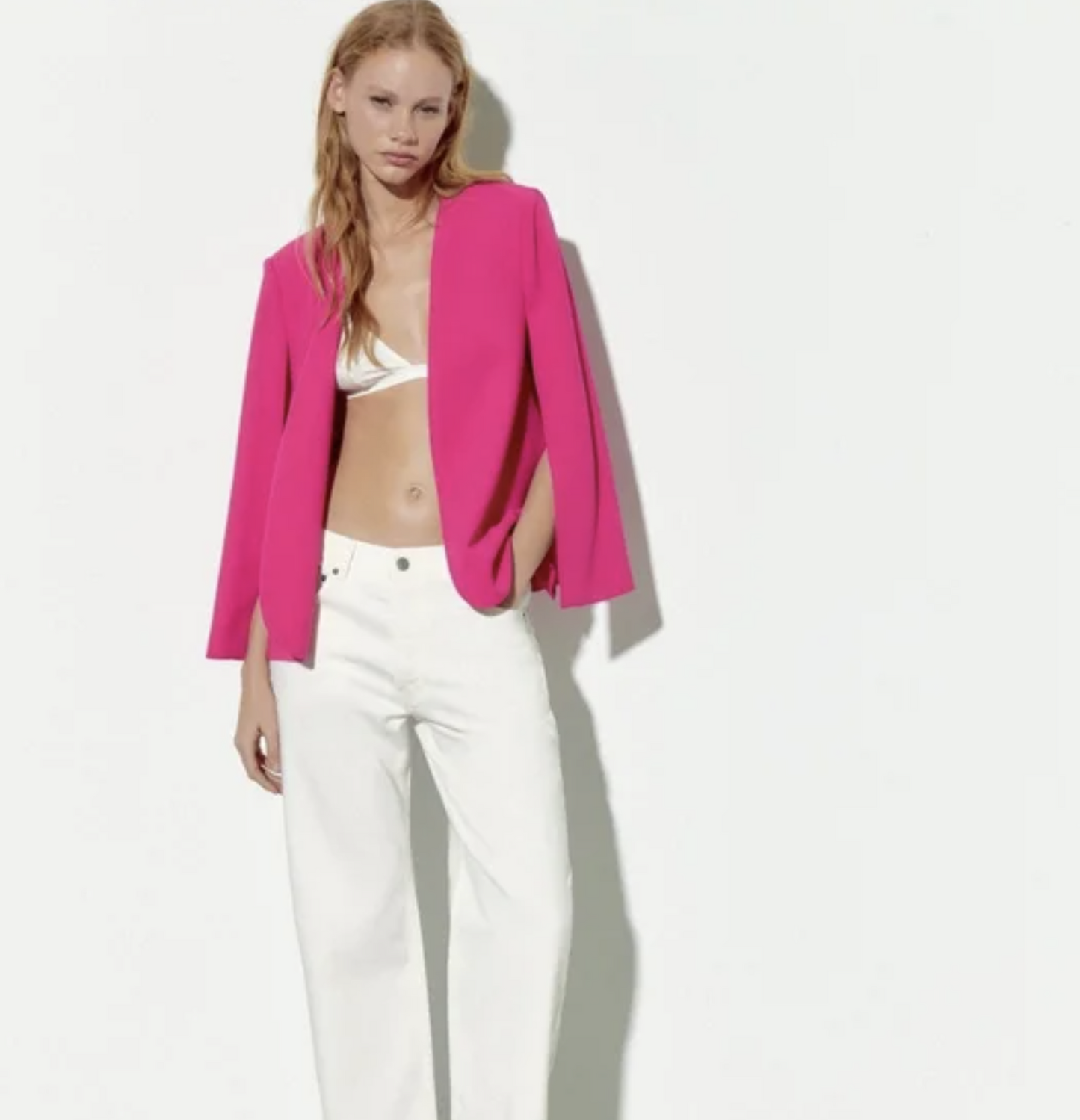 NWT Zara Hot Pink Open Cape Style Blazer Jacket Size XS Fuschia Womens