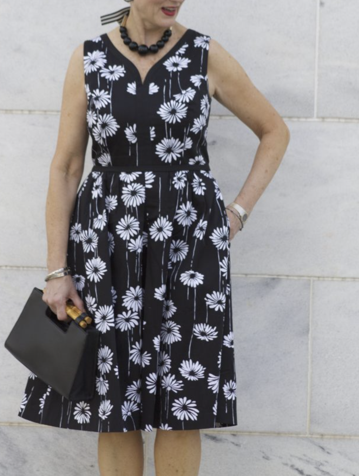 Talbots Black White Daisy Floral Print Sleeveless Flare A Line Dress Size 24W