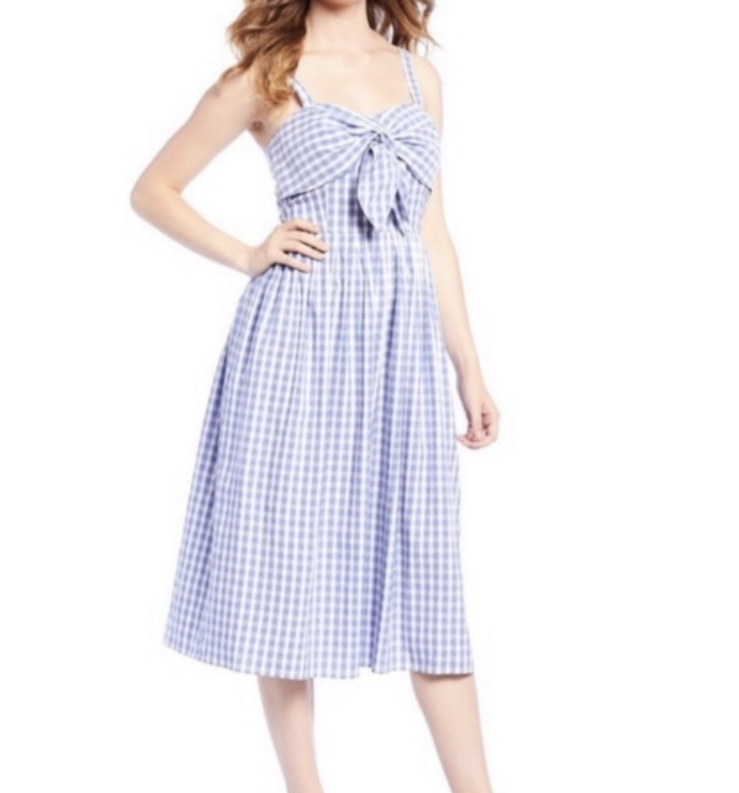 NWT Antonio Melani Blue White Gingham Plaid Bow Midi A Line Dress Size 14