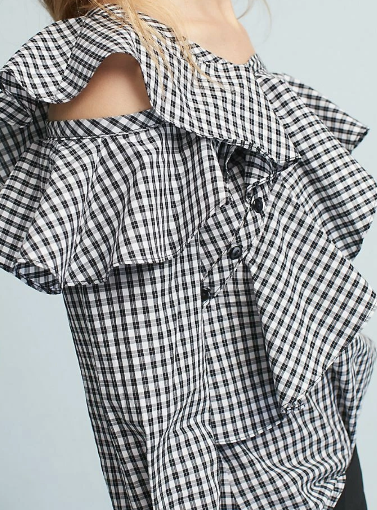 Sunday in Brooklyn Anthropologie Ruffle Asymmetric Plaid Top One Shoulder Size S
