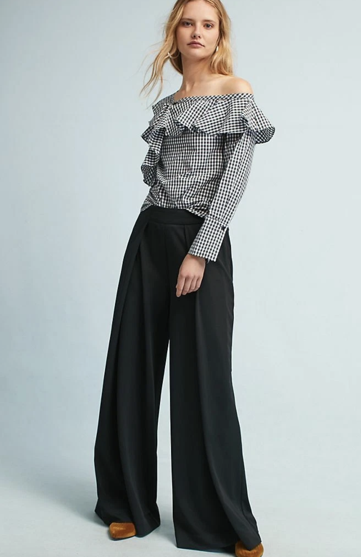 Sunday in Brooklyn Anthropologie Ruffle Asymmetric Plaid Top One Shoulder Size S