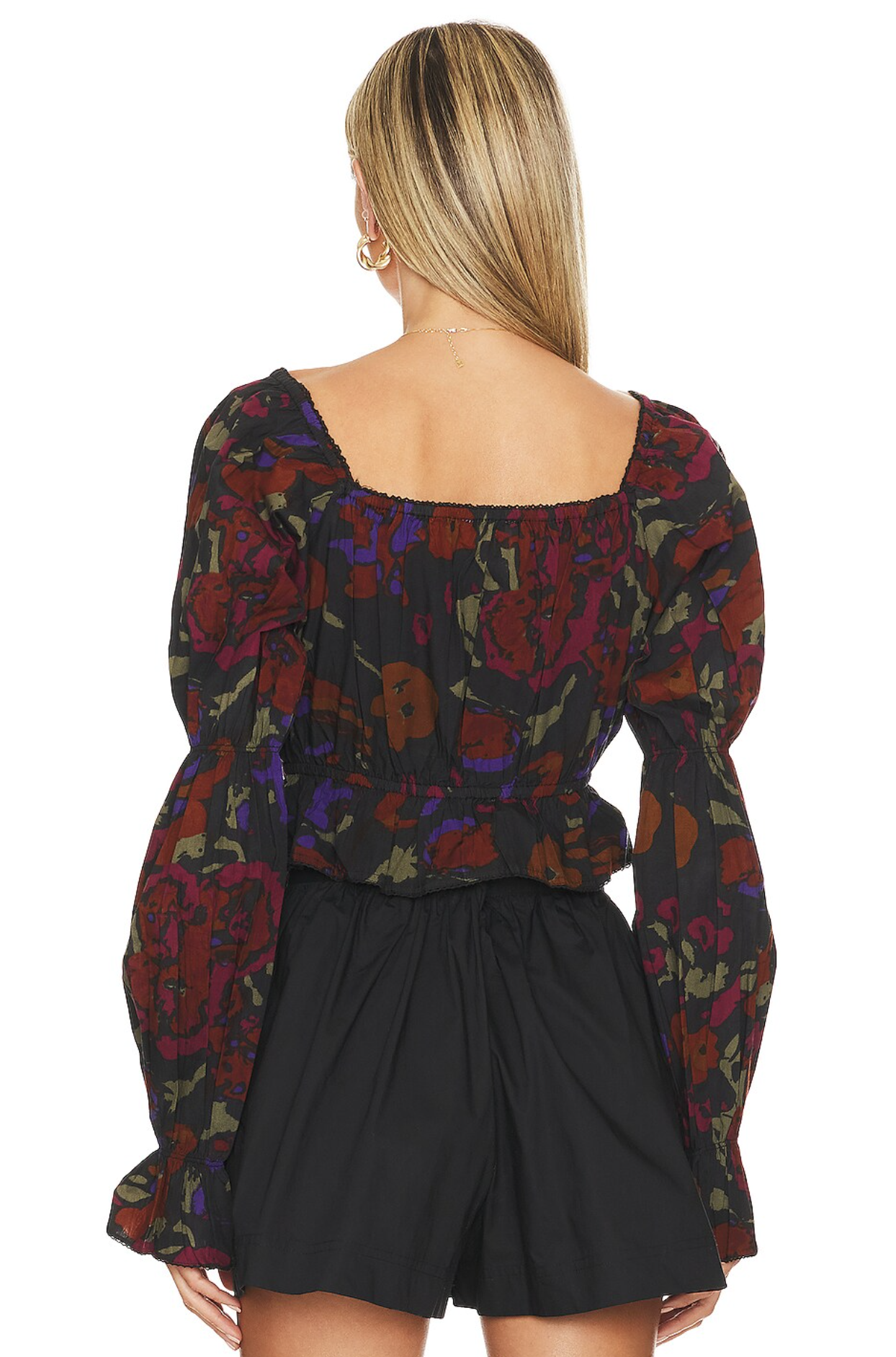 Cleobella Jasmine Smocked Long Sleeve Cropped Top Blouse Size S Garden Floral