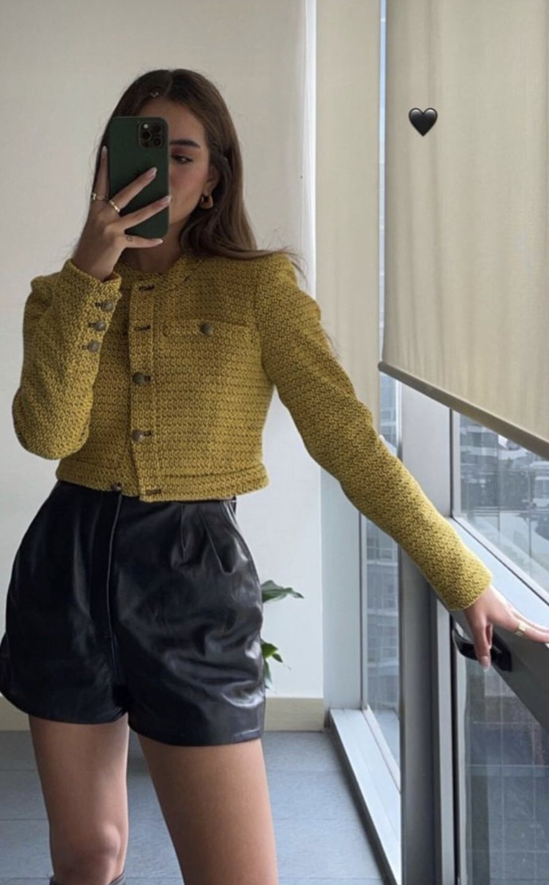 Zara Womens Yellow Black Textured Tweed Cropped Blazer Jacket Size L