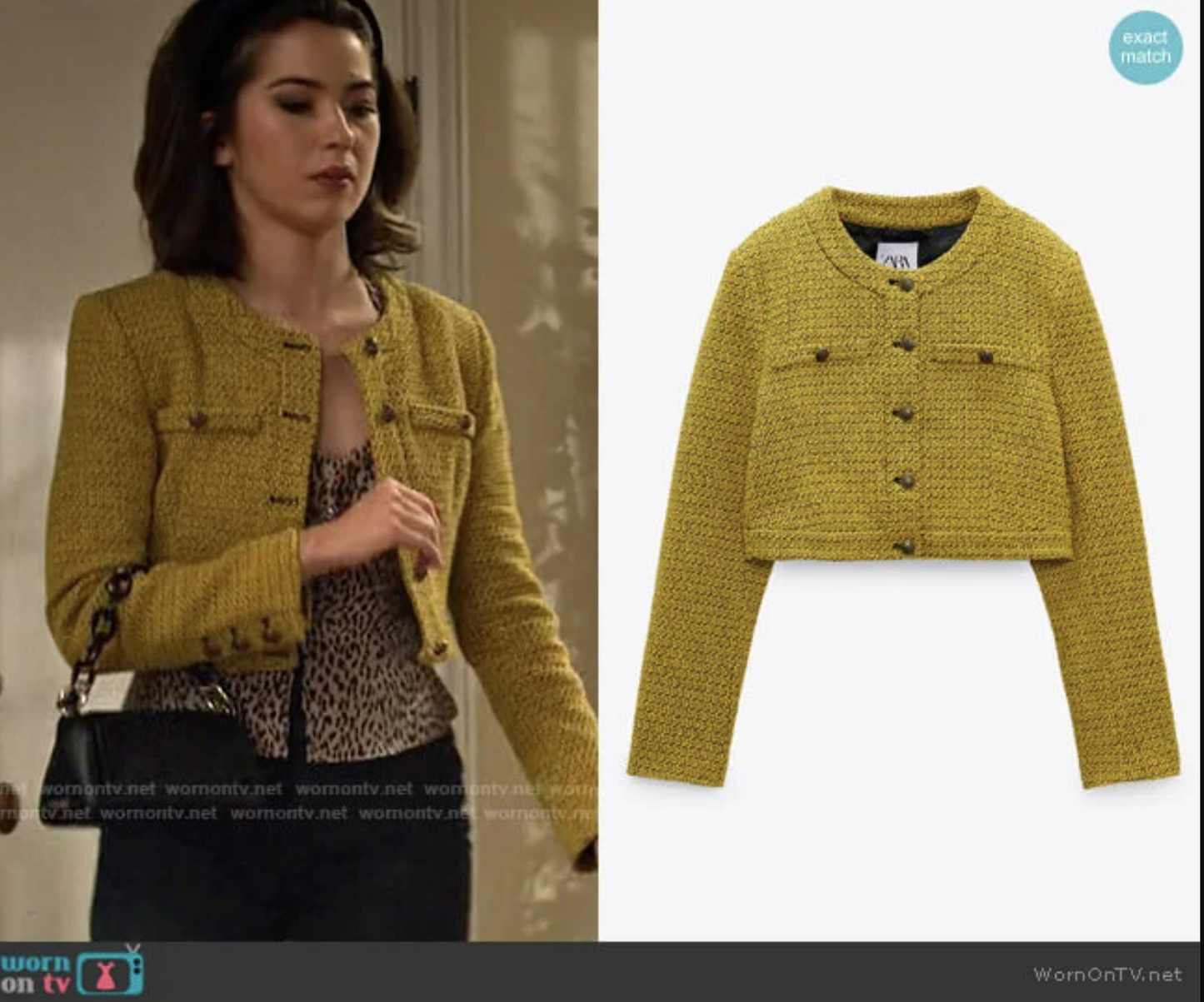 Zara Womens Yellow Black Textured Tweed Cropped Blazer Jacket Size L