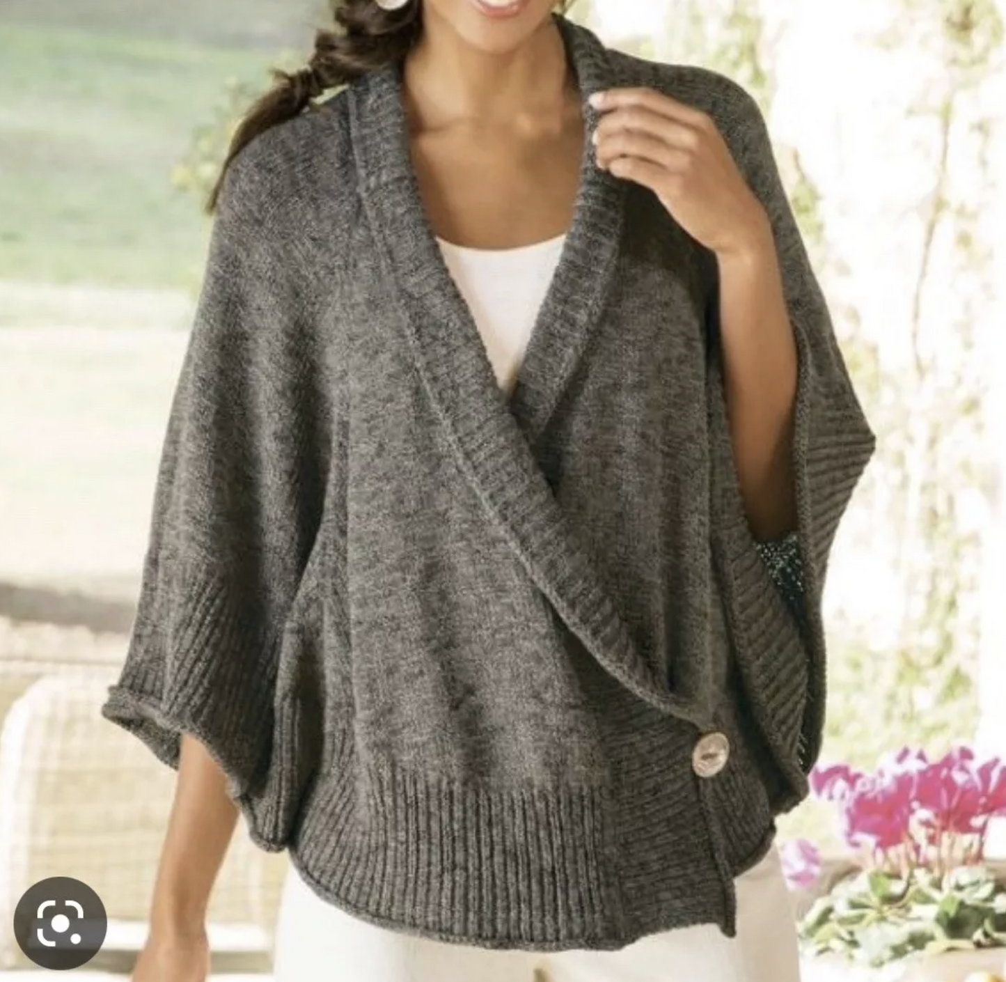 Soft Surroundings Green / Brown Poncho Wrap Front Style Cardigan Sweater S / M