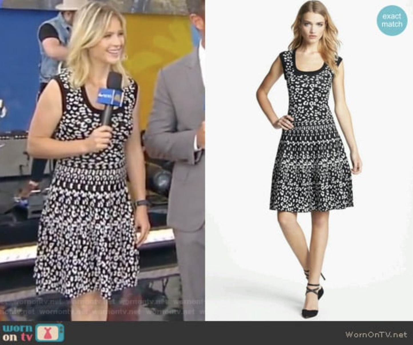 Rebecca Taylor Black White Structured Knit A Line Flared Leopard Print Dress M