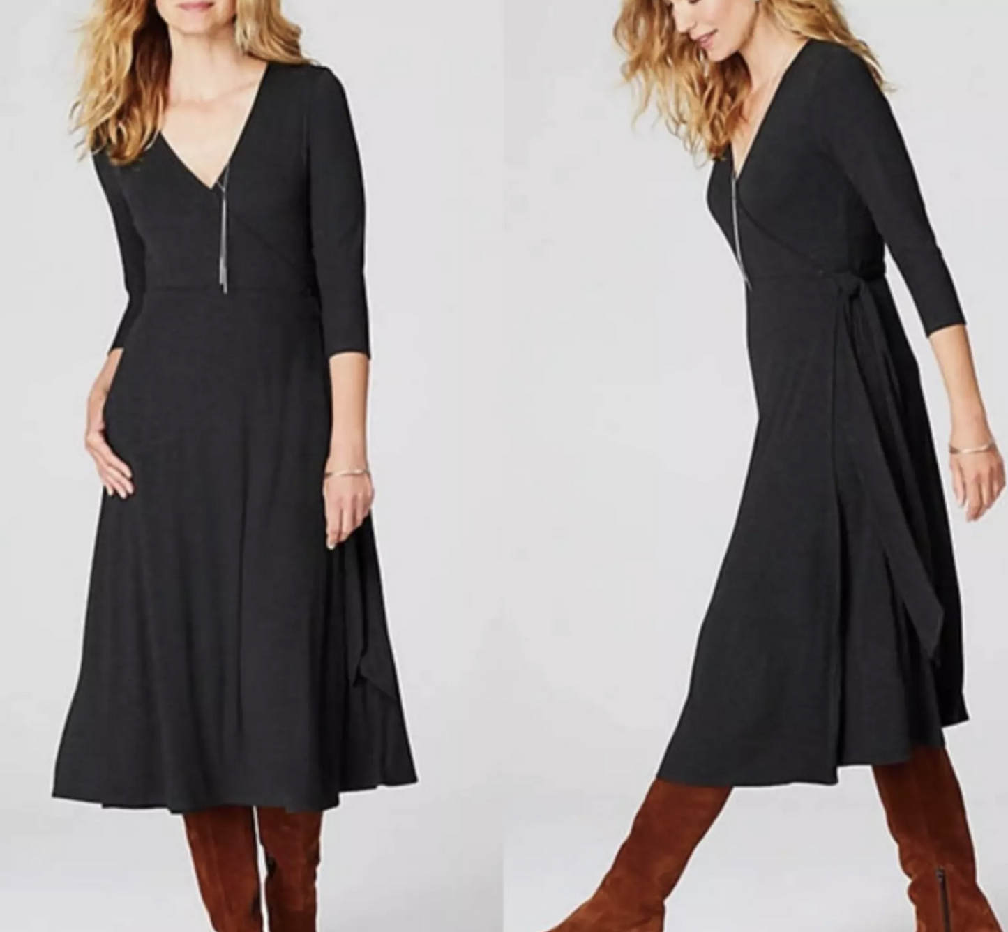 NWT New J Jill Charcoal Gray Ribbed Knit Midi Wrap Dress Size XL Tall XLT