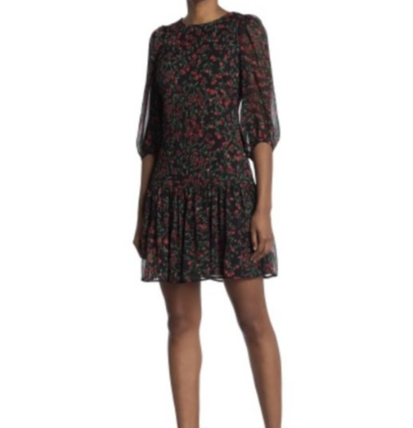NWT Calvin Klein Black Red Floral Flounce Hem Casual Shift Dress Size 14 Green