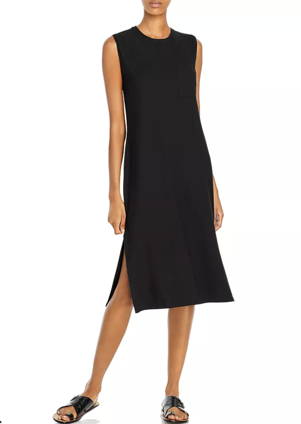 Theory Womens Solid Black Soft Knit Muscle T Shirt Midi Dress Size L Casual