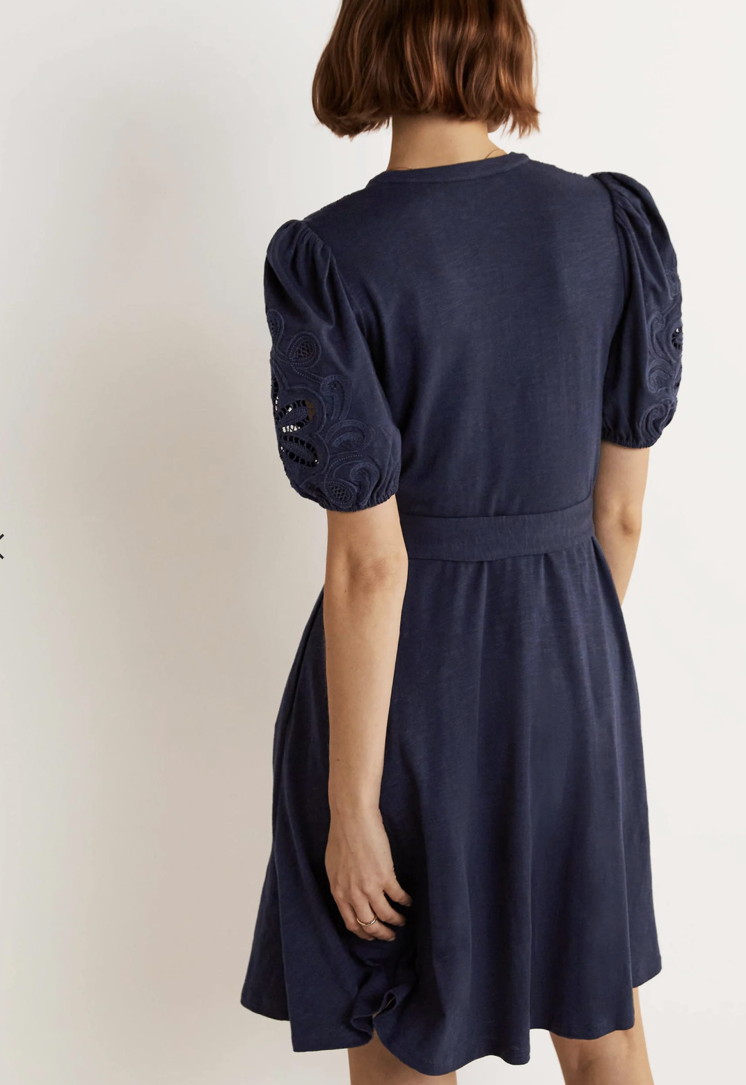 Boden Navy Blue Embroidered Jersey Shirt Dress Size Us 10R 10 Eyelet Puff Sleeve