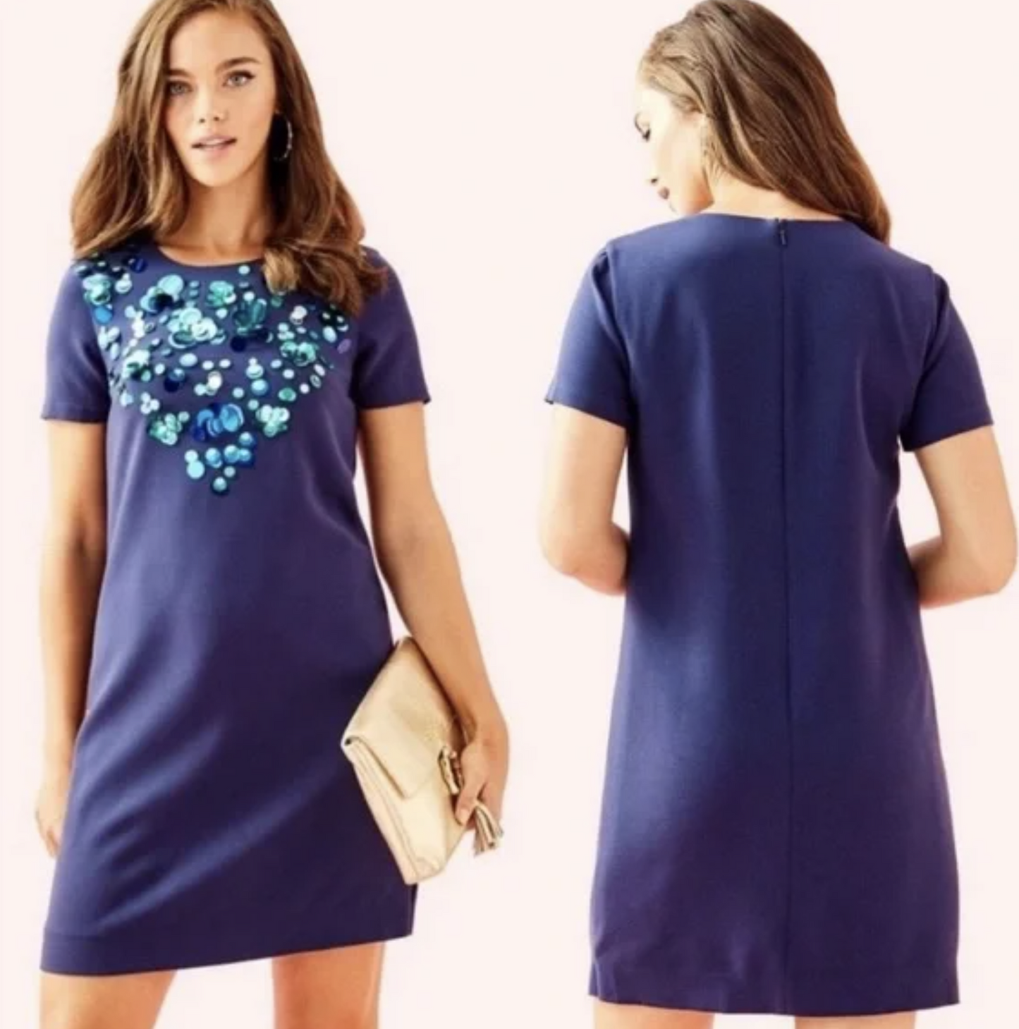 Lilly Pulitzer Havyn Navy Blue 3D Sequin Embellished Shift Dress Size 8