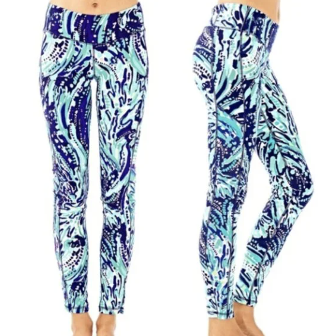 Lilly Pulitzer Luxletic Weekender Cropped Leggings Crash The Bash Navy Size XS