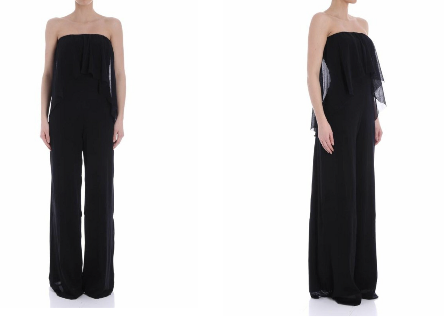 NWT $595 Fuzzi Italy Black Mesh Strapless Ruffle Wide Leg Jumpsuit Size XXL