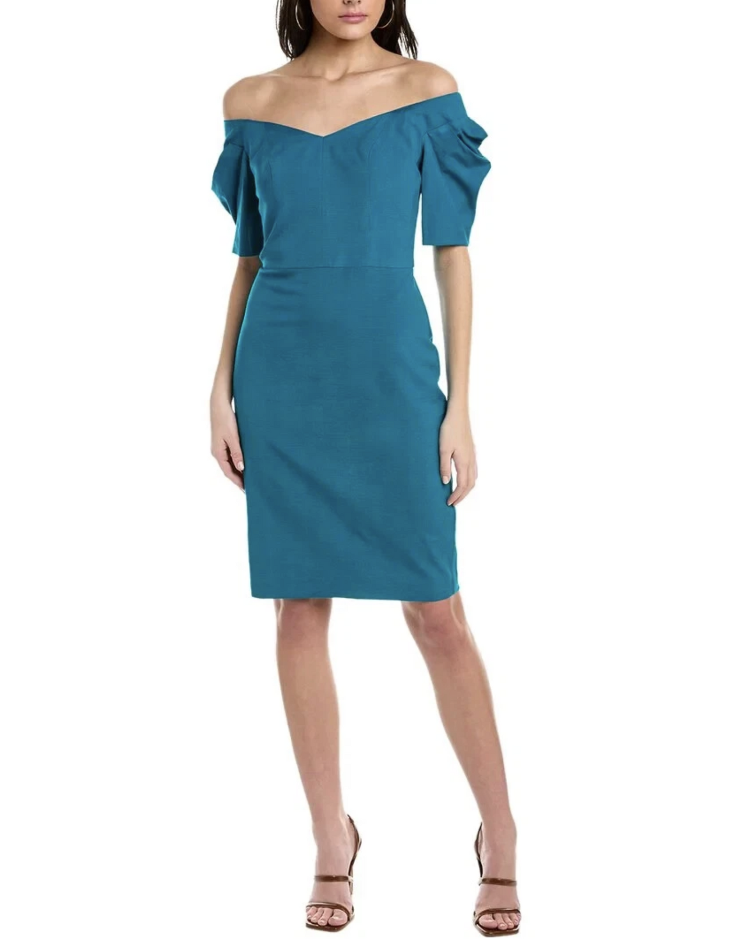 NWT Trina Turk Teal Blue Off the Shoulder Textured Witty Sheath Dress Size 2