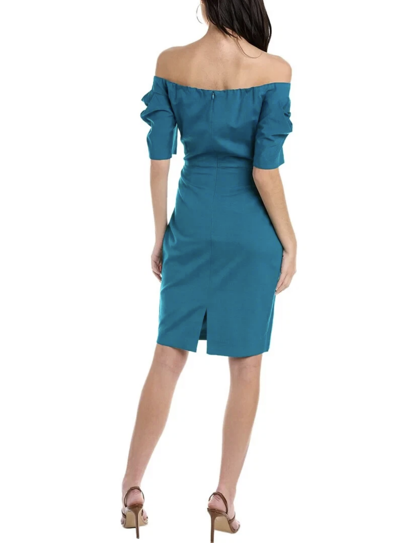 NWT Trina Turk Teal Blue Off the Shoulder Textured Witty Sheath Dress Size 2