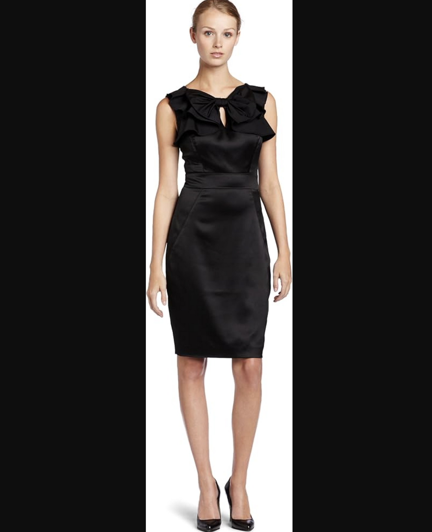 Ted Baker Ziaz Black Satin Big Bow Keyhole Sheath Dress Size 3 Cocktail Party