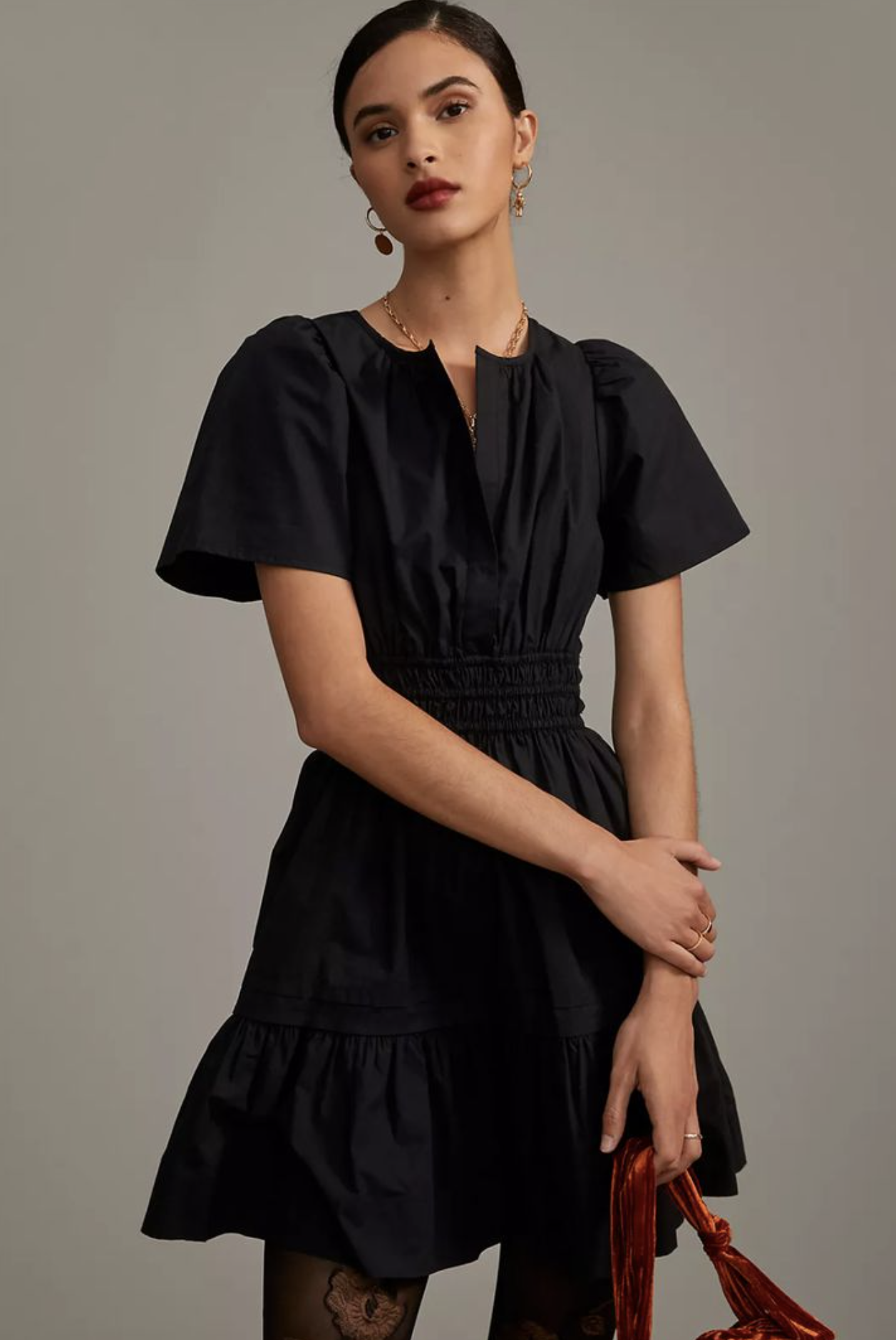 by Anthropologie the Somerset Mini Dress Size L Solid Black Cotton A Line