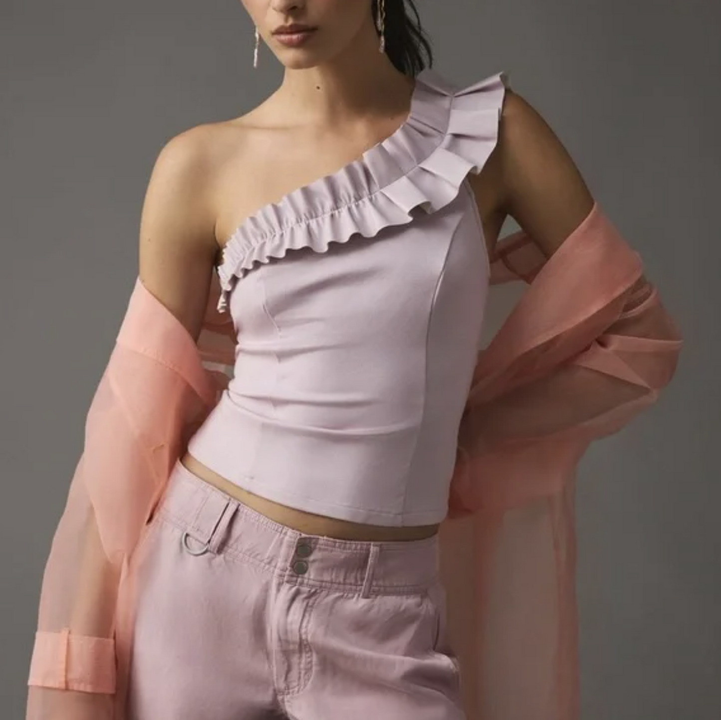 NWT Sunday in Brooklyn Anthropologie Lilac Ruffle One Shoulder Top Blouse Sz XL