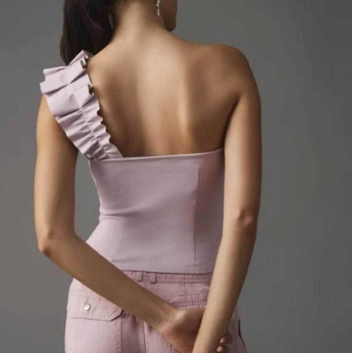 NWT Sunday in Brooklyn Anthropologie Lilac Ruffle One Shoulder Top Blouse Sz XL